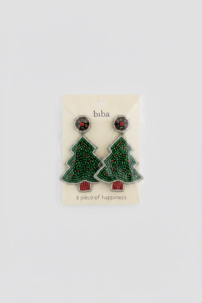 BIBA Statement-Ohrringe Weihnachtsbaum – Grün/Rot/Silber