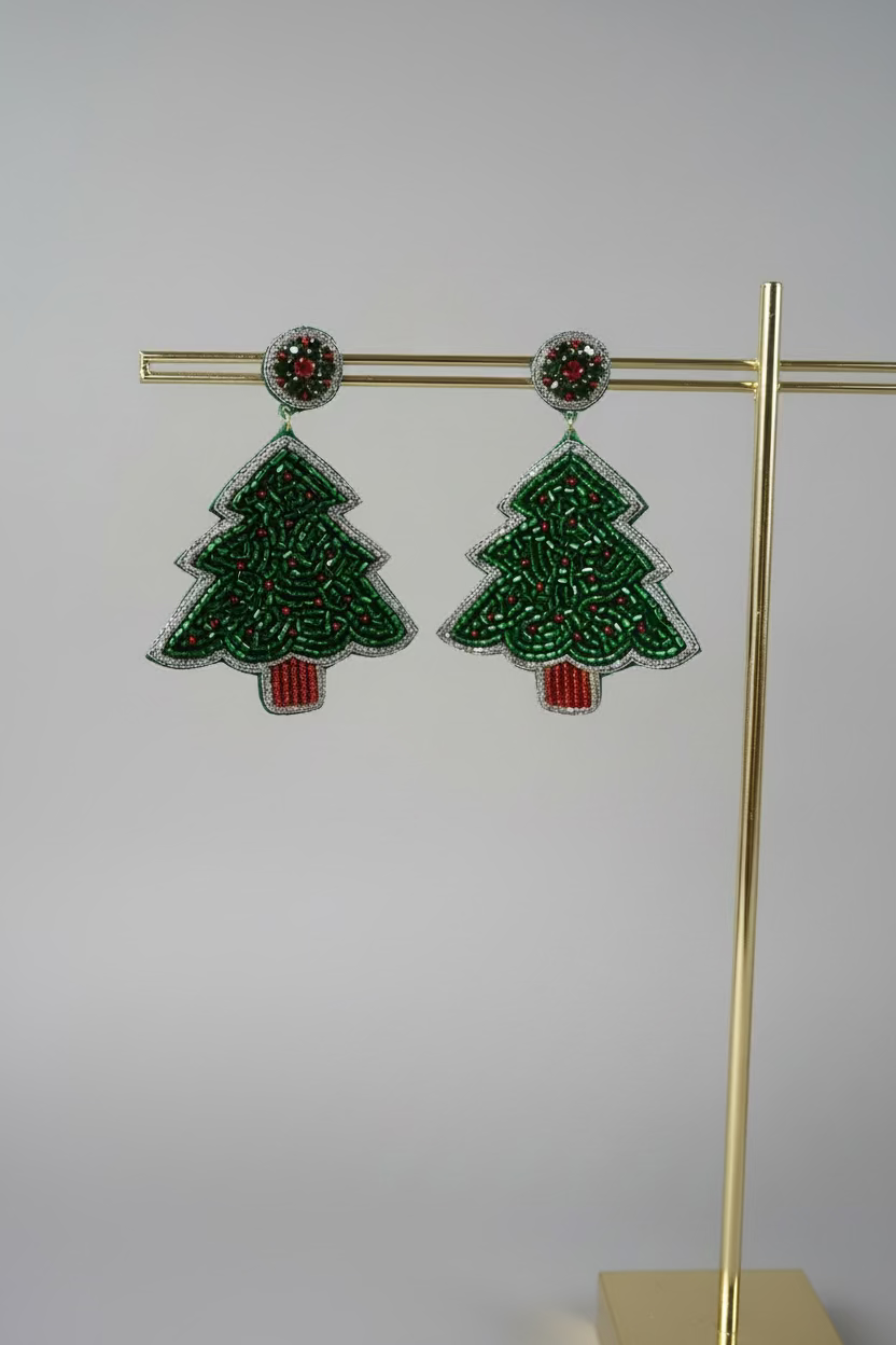 BIBA Statement-Ohrringe Weihnachtsbaum – Grün/Rot/Silber
