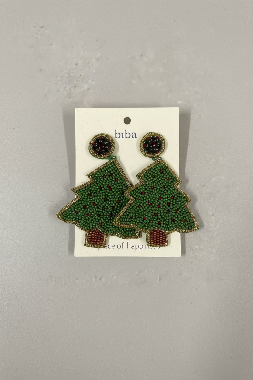 BIBA Statement-Ohrringe Weihnachtsbaum – Grün/Gold