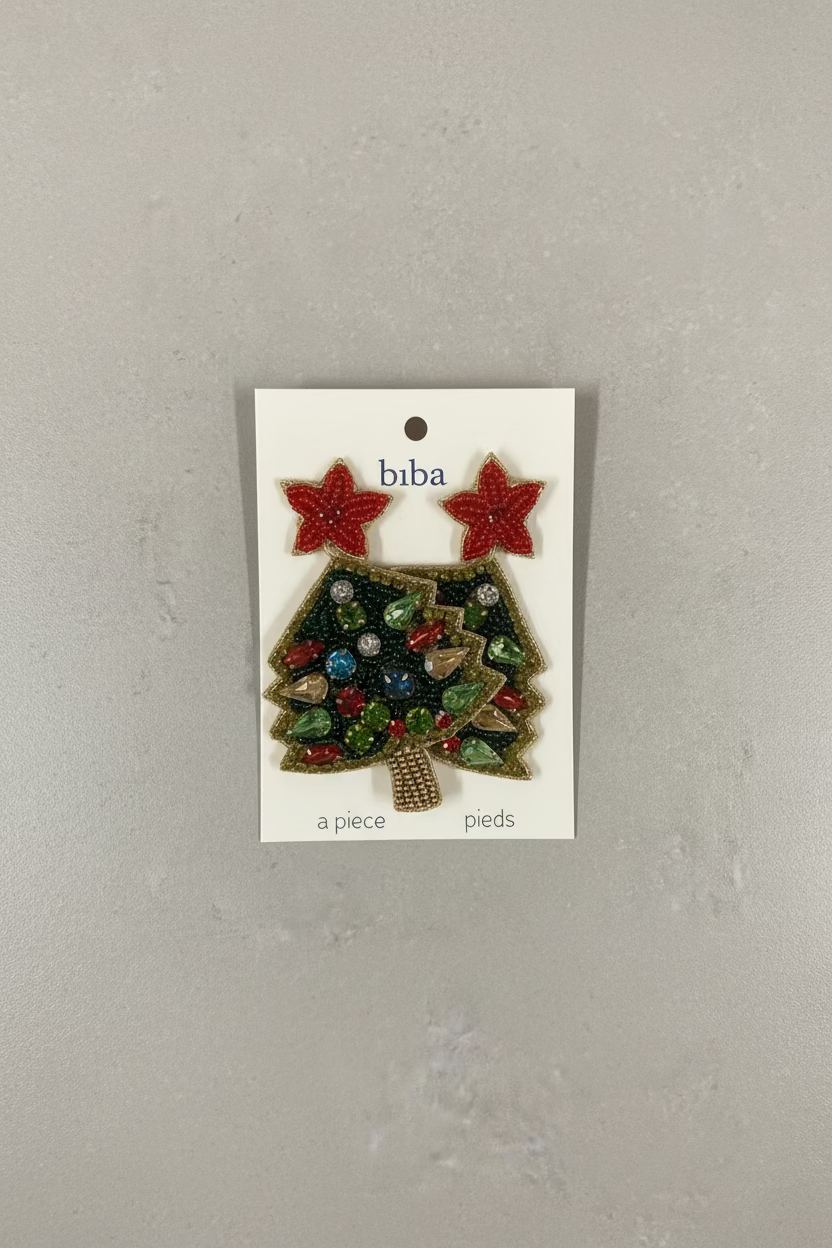 BIBA Statement-Ohrringe Weihnachtsbaum mit Schmucksteinen – Grün/Multicolor