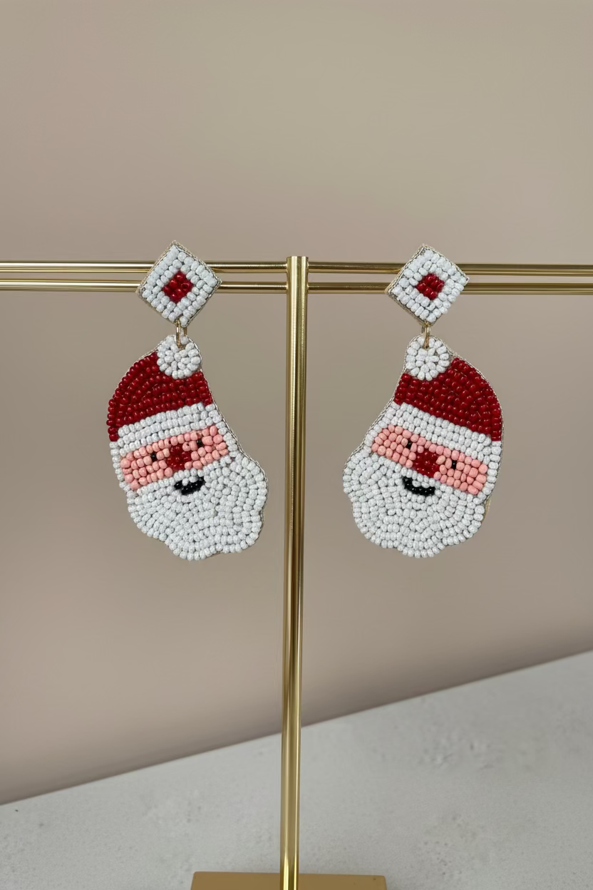 BIBA Statement-Ohrringe Weihnachtsmann mit Perlenstickerei – Rot/Weiß