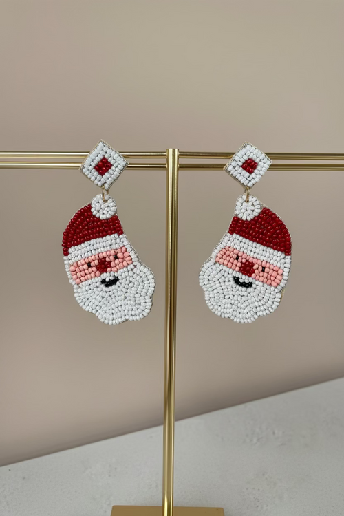 BIBA Statement-Ohrringe Weihnachtsmann mit Perlenstickerei – Rot/Weiß