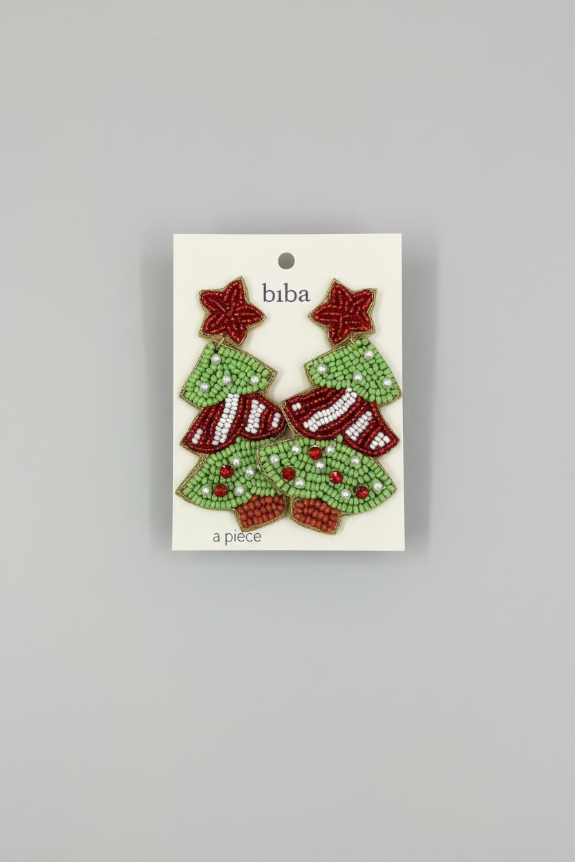 BIBA Statement-Ohrringe Weihnachtsbaum mit Candy Cane – Grün/Rot