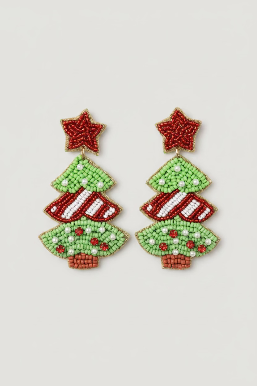 BIBA Statement-Ohrringe Weihnachtsbaum mit Candy Cane – Grün/Rot