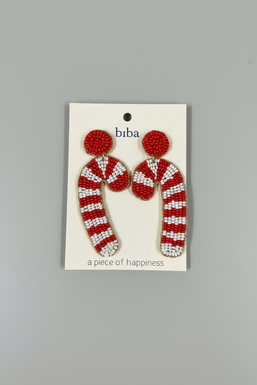 BIBA Statement-Ohrringe Candy Cane – Rot/Weiß