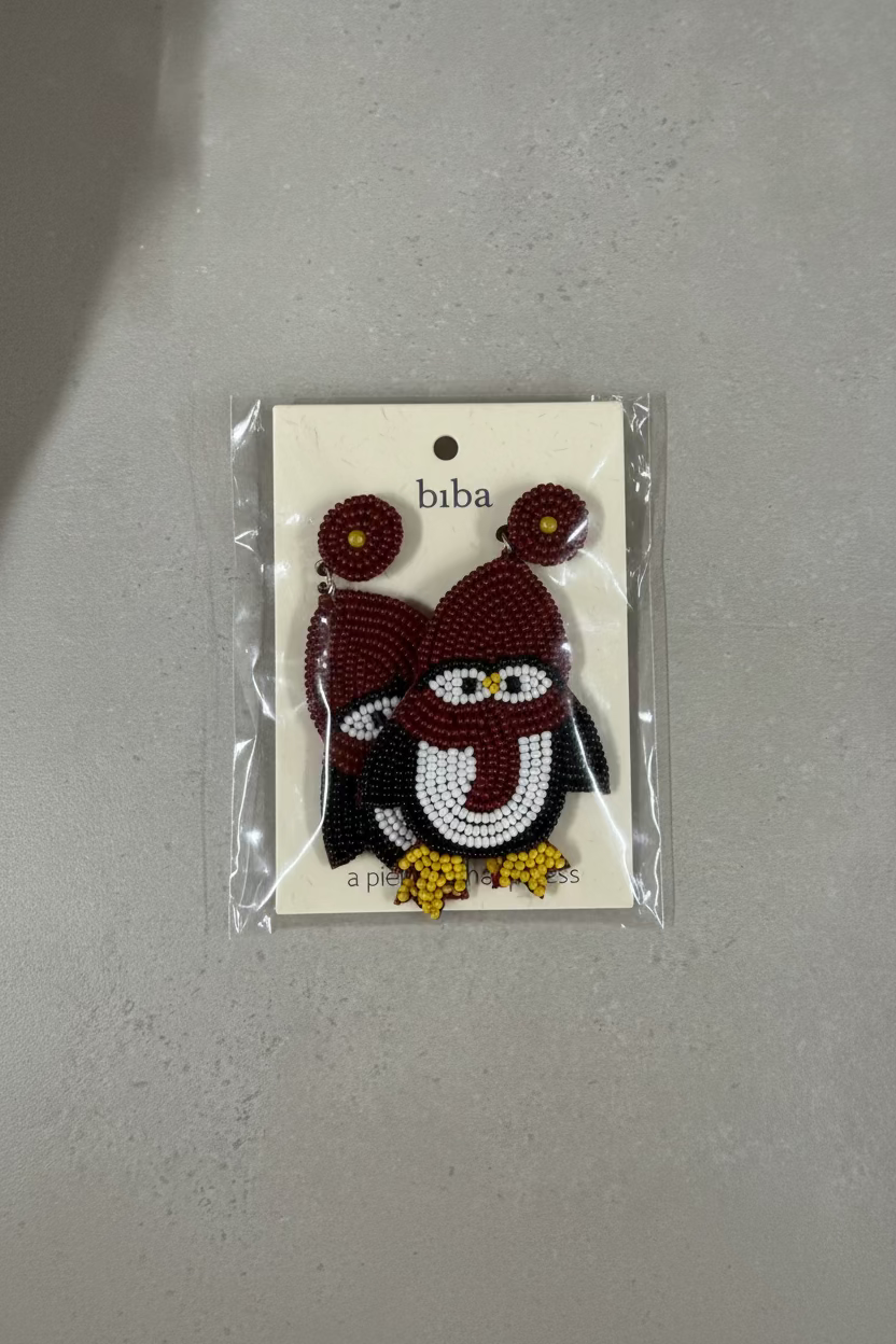 BIBA Statement-Ohrringe Weihnachts-Pinguin mit Mütze – Bordeaux/Schwarz