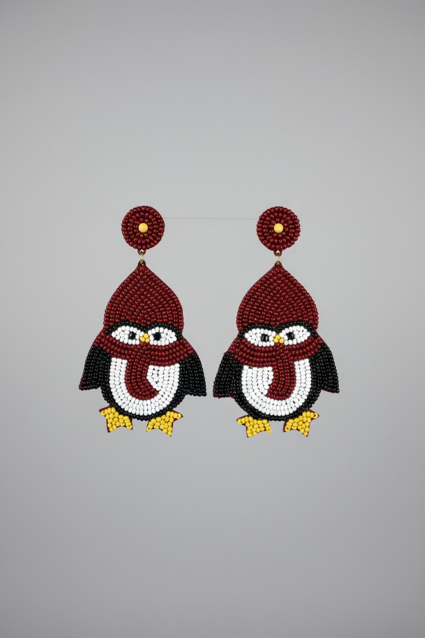 BIBA Statement-Ohrringe Weihnachts-Pinguin mit Mütze – Bordeaux/Schwarz