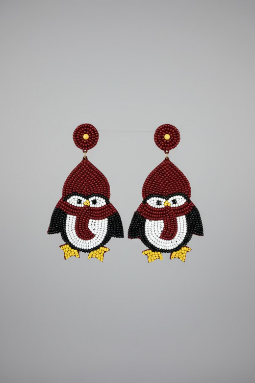 BIBA Statement-Ohrringe Weihnachts-Pinguin mit Mütze – Bordeaux/Schwarz