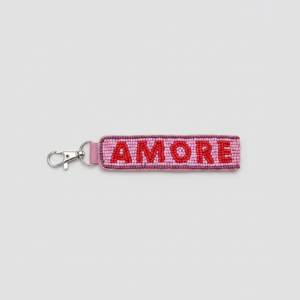 AMORE Perlen-Schlüsselanhänger – Pink & Rot