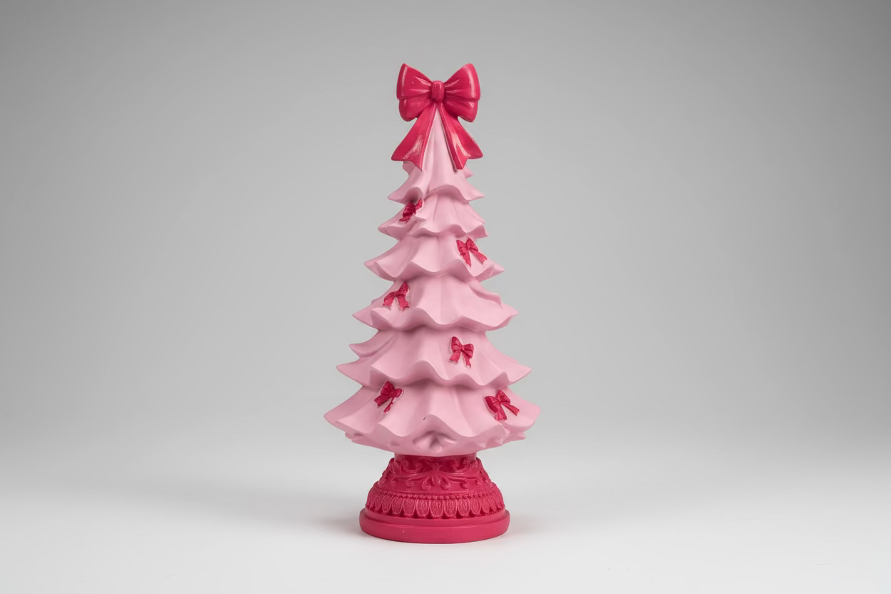 Rosa Weihnachtsbaum mit Schleifen – Dekofigur Pink
