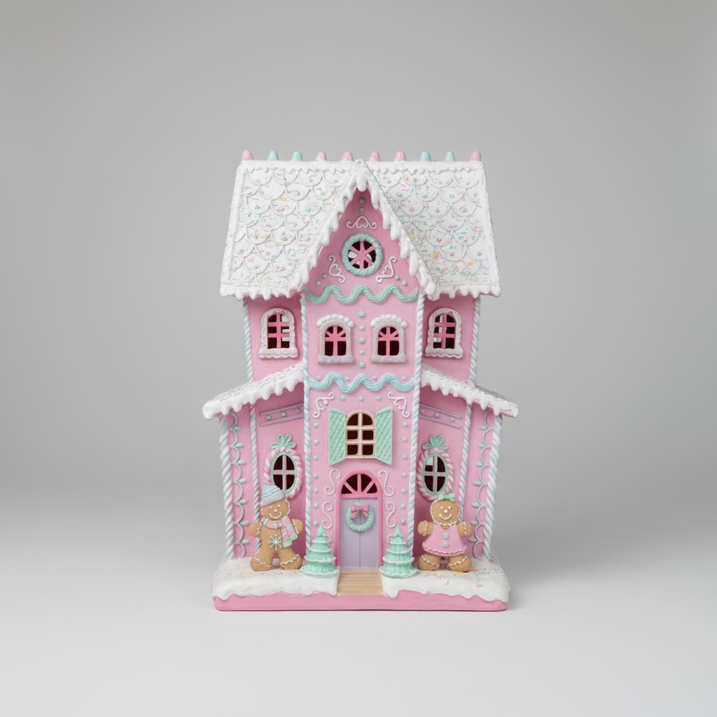 XXL LED Lebkuchenhaus „Candy Christmas“ – Pink & Mint – 76 cm
