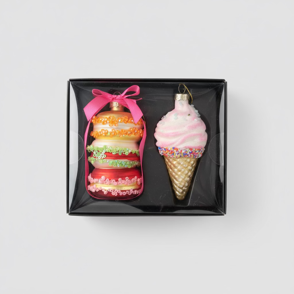 Weihnachtsanhänger 2er-Set „Macarons & Eiscreme“ – Pink