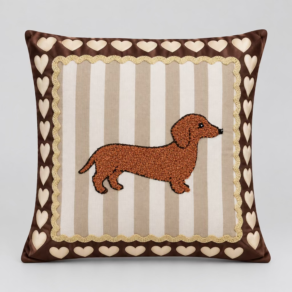Dekokissen „Dachshund Love“ – Braun & Beige