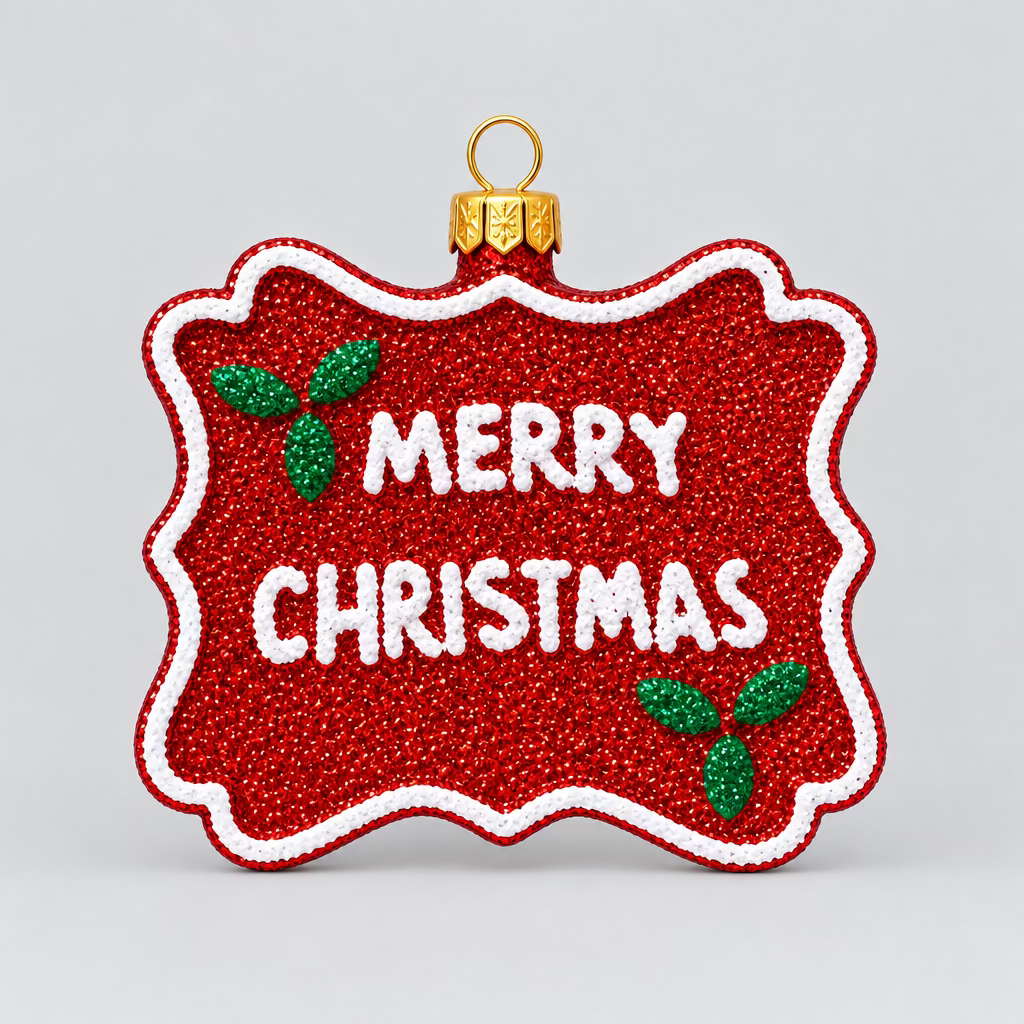 Weihnachtsanhänger „Merry Christmas“ – Rot mit Glitzer