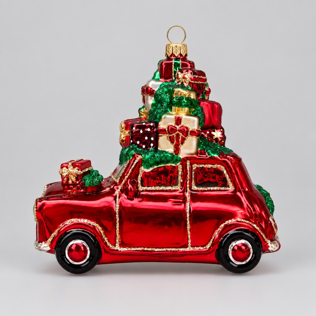 Weihnachtsanhänger „Christmas Car“ – Rotes Auto mit Geschenken
