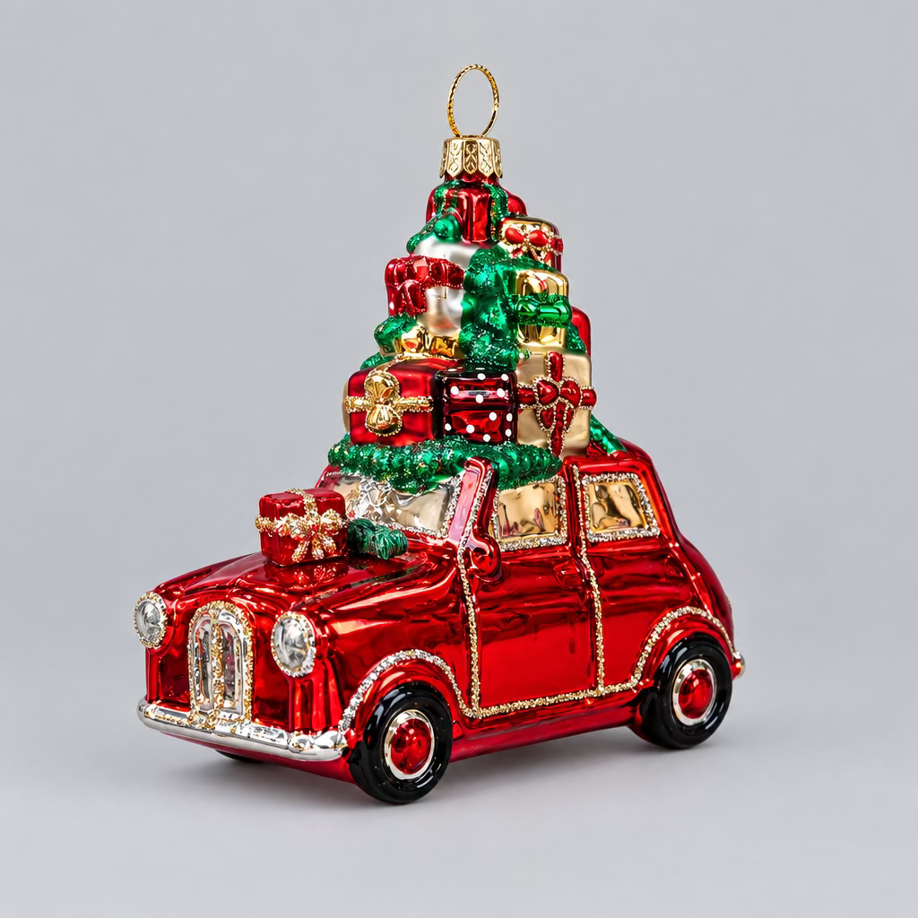 Weihnachtsanhänger „Christmas Car“ – Rotes Auto mit Geschenken