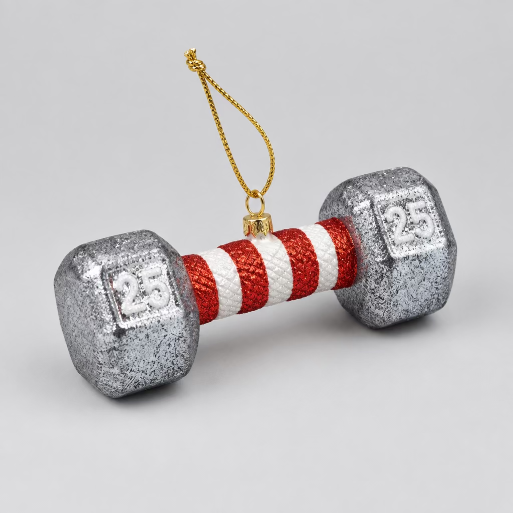 Weihnachtsanhänger „Christmas Workout“ – Hantel Rot/Weiß