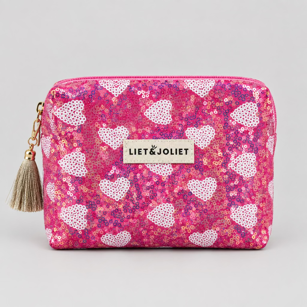 💕 LIET & JOLIET Pailletten Heart Kosmetiktasche – Pink – Klein