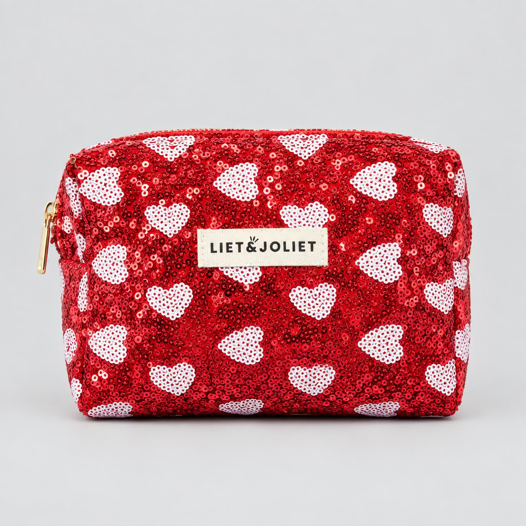 ❤️ LIET & JOLIET Pailletten Heart Kosmetiktasche – Rot – Groß