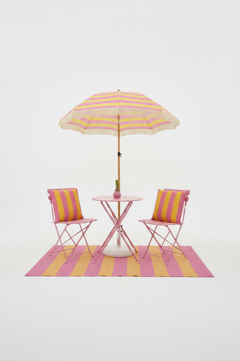 Sunset Fringe Beach Umbrella - Pink & Yellow